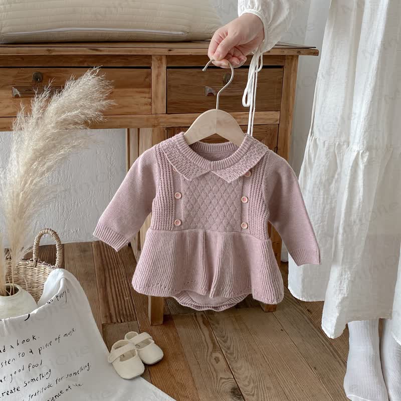 Baby Solid Color Knit Skirted Bodysuit - image 3