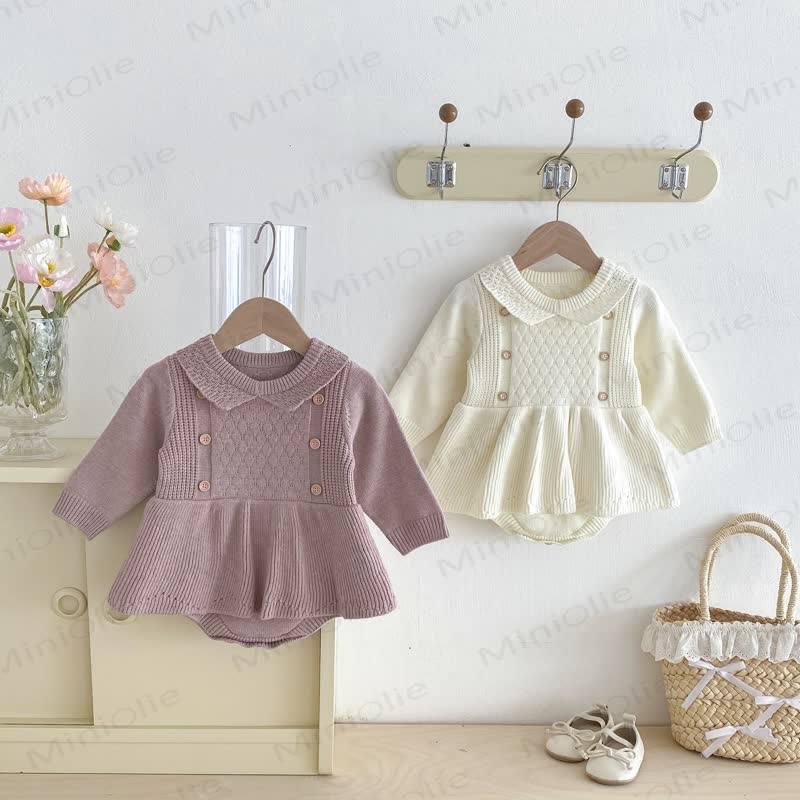 Baby Solid Color Knit Skirted Bodysuit - image 2