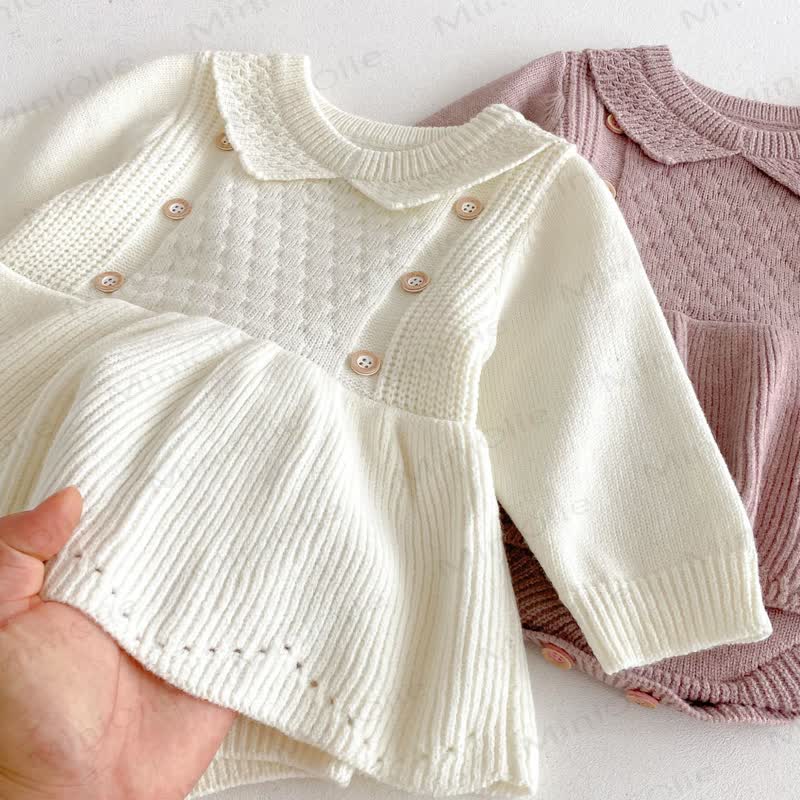 Baby Solid Color Knit Skirted Bodysuit - image 8