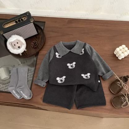 Baby Toddler Boy Knit Polo Collar Koala Sweater & Shorts - image 1