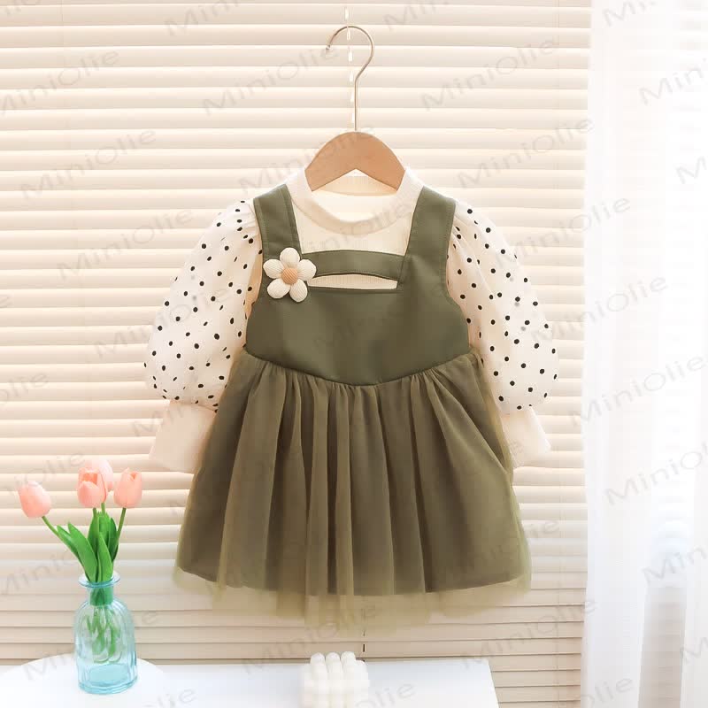Baby Toddler Girl Mesh Flower Dot Dress - Green - 3-5T - image 2