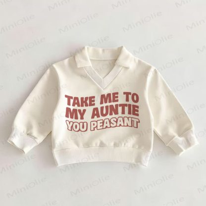 TAKE ME TO MY AUNTIE YOU PEASANT Baby White Polo Top - White - 2-3T - image 1