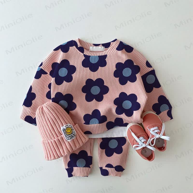 Baby Pink Waffle 2-piece Blue Floral Set - Pink - 2-3T - image 1