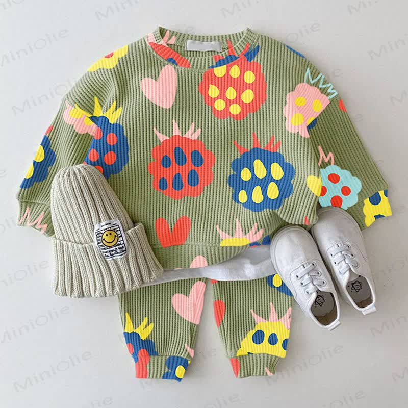 Baby Grey Green Multicolor Fruit Love Waffle 2-piece Set - Green - 2-3T - image 1