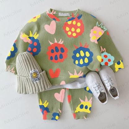 Baby Grey Green Multicolor Fruit Love Waffle 2-piece Set - Green - 2-3T - image 1