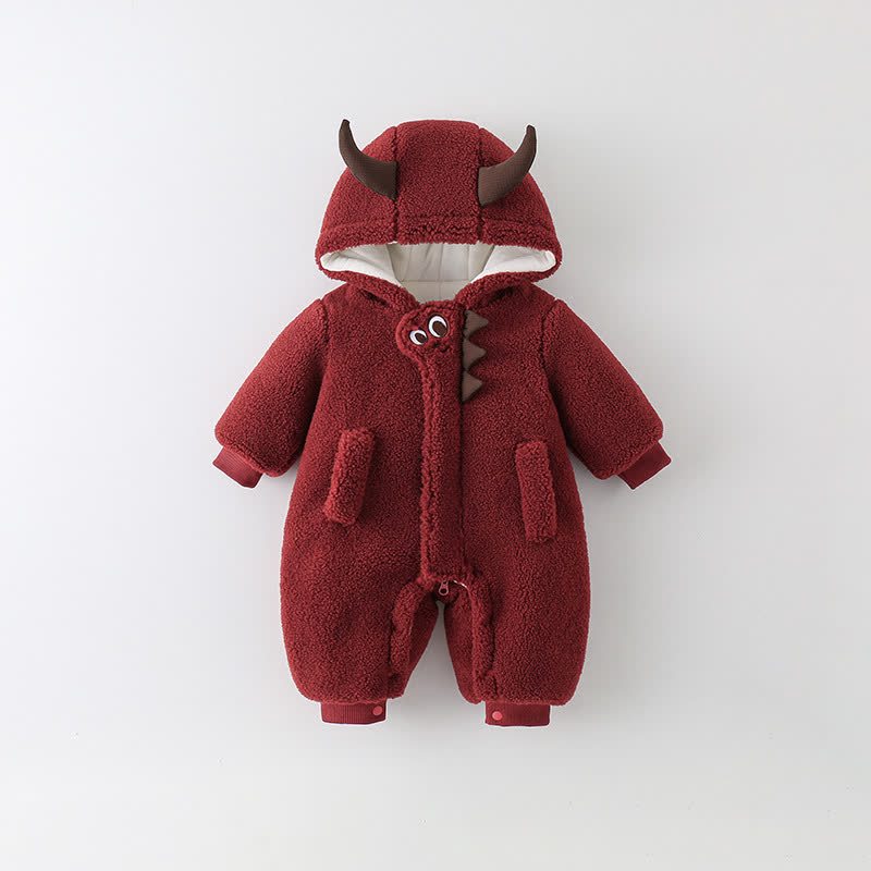Baby Fleece Demon Hooded Romper - Red - 2-3T - image 1