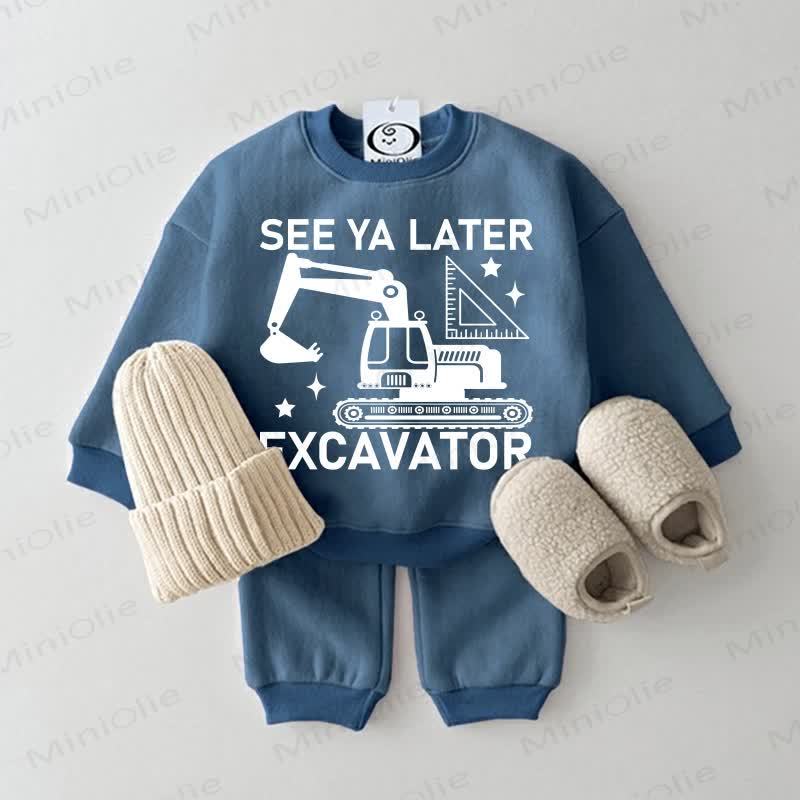SEE YA LATER EXCAVATOR Baby Sweatsuit 2-piece Set - Blue - 2-3T - image 1