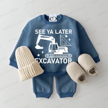 SEE YA LATER EXCAVATOR Baby Sweatsuit 2-piece Set - Blue - 2-3T - image 1