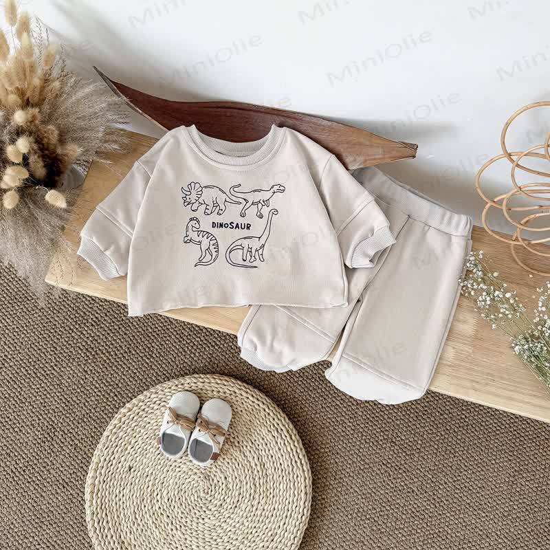 DINOSAUR Baby Boy Beige 2-piece Embroidered Set - image 2