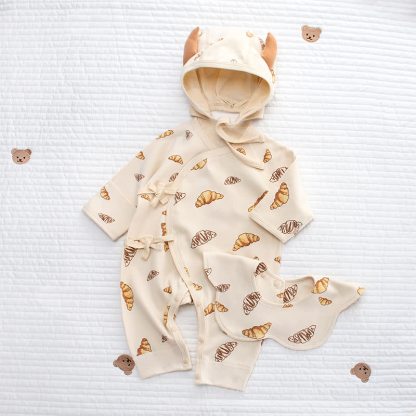Baby Croissant Print Newborn Romper - Beige - 6-12M - image 1