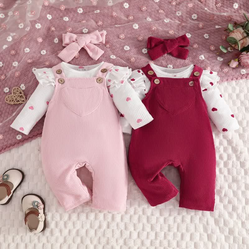 Baby Girl Love Cord Bodysuit & Overalls 2-piece Set With A Bow - image 5