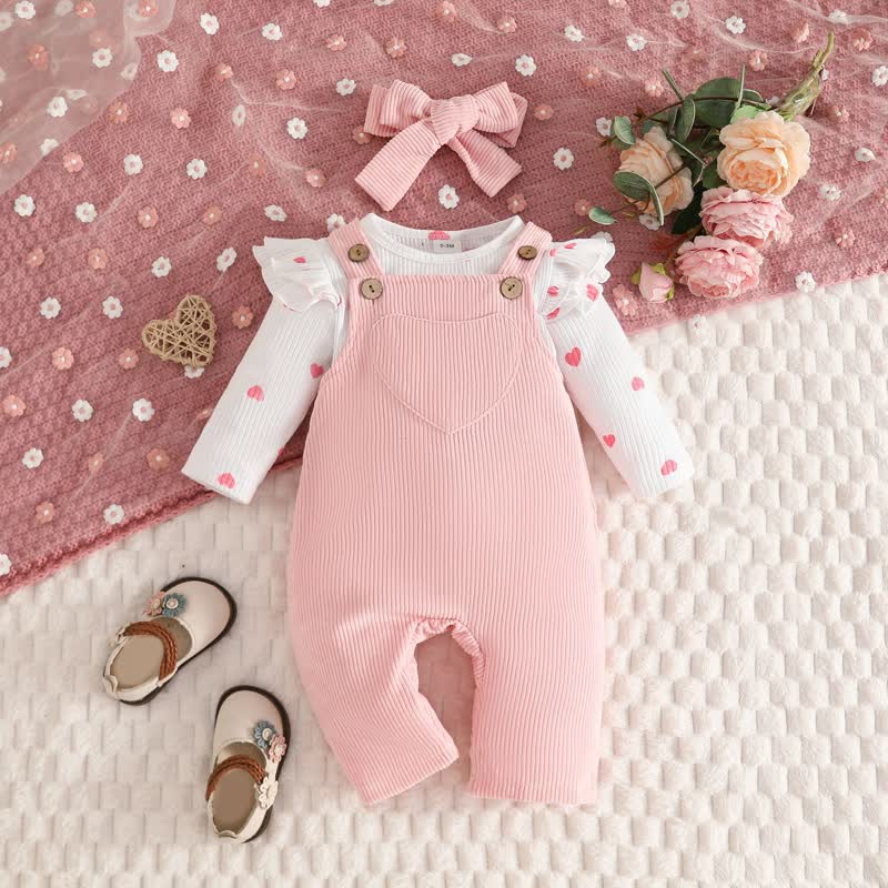 Baby Girl Love Cord Bodysuit & Overalls 2-piece Set With A Bow - image 4