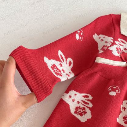 Baby Toddler Girl Red Bunny Knit Bow Dress - image 5