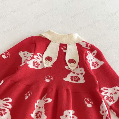 Baby Toddler Girl Red Bunny Knit Bow Dress - image 10