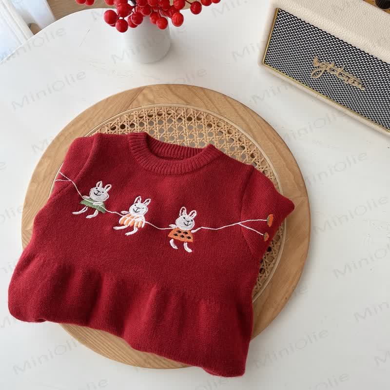 Baby Toddler Girl Red Bunny Knit Dress - image 2