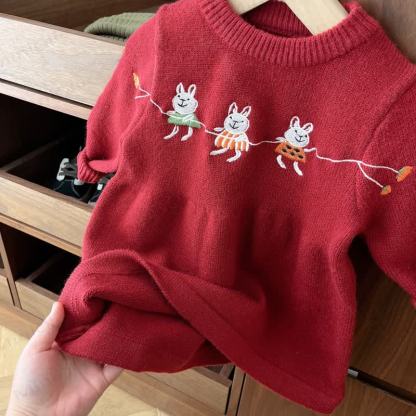 Baby Toddler Girl Red Bunny Knit Dress - image 6