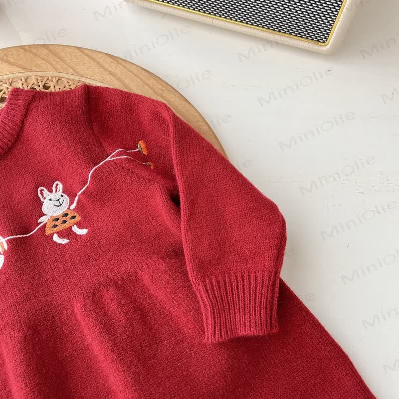 Baby Toddler Girl Red Bunny Knit Dress - image 5