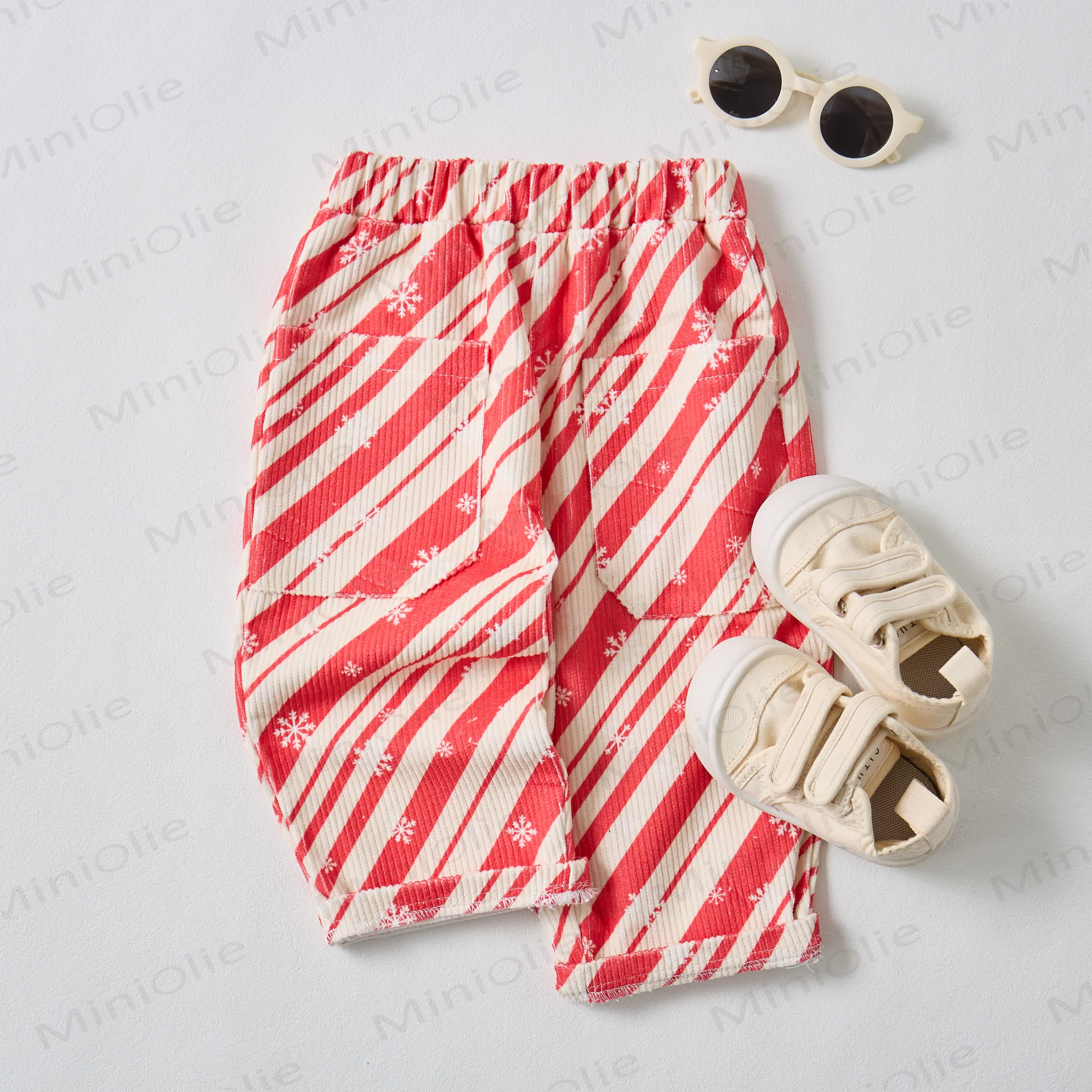 Baby Toddler Christmas Snowflake Red Striped Corduroy Pants - image 2