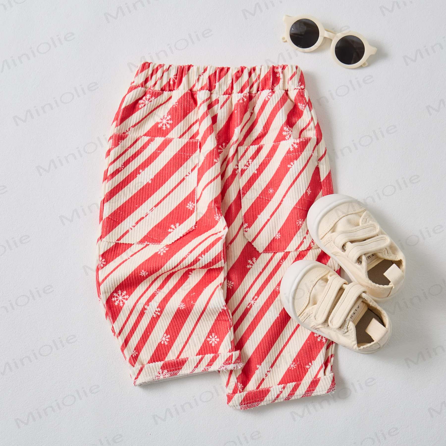 Baby Toddler Christmas Snowflake Red Striped Corduroy Pants - image 2