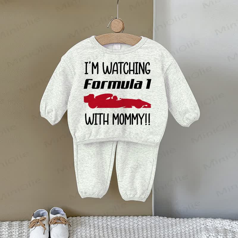 I'M WATCHING FORMULA 1 WITH MOMMY Baby Car Sweatshirt 2-piece Gray Set - Gray - 2-3T - image 1