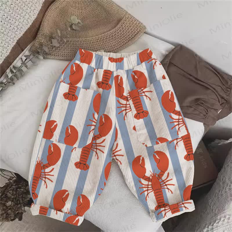 Baby Toddler Beige Blue White Stripe Lobster Cord Pants - Beige - 3-5T - image 1