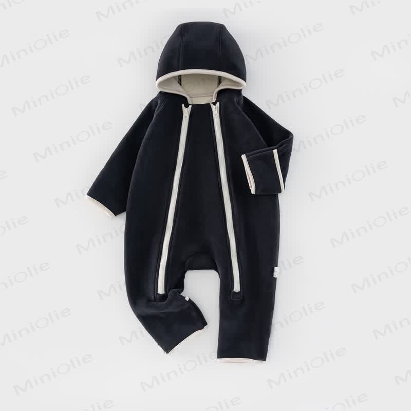 Baby Solid Color Hooded Fleece Romper - Navy Blue - 2-3T - image 3