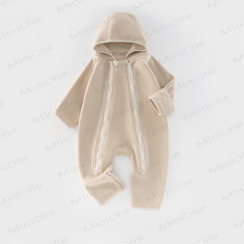 Baby Solid Color Hooded Fleece Romper - Brown - 2-3T - image 2