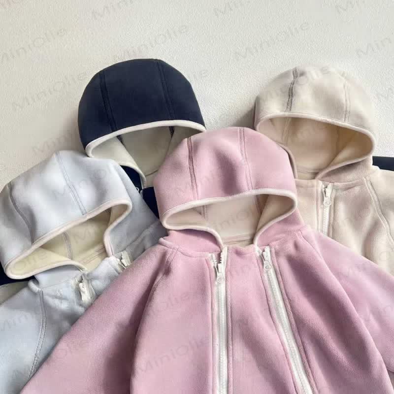 Baby Solid Color Hooded Fleece Romper - image 1