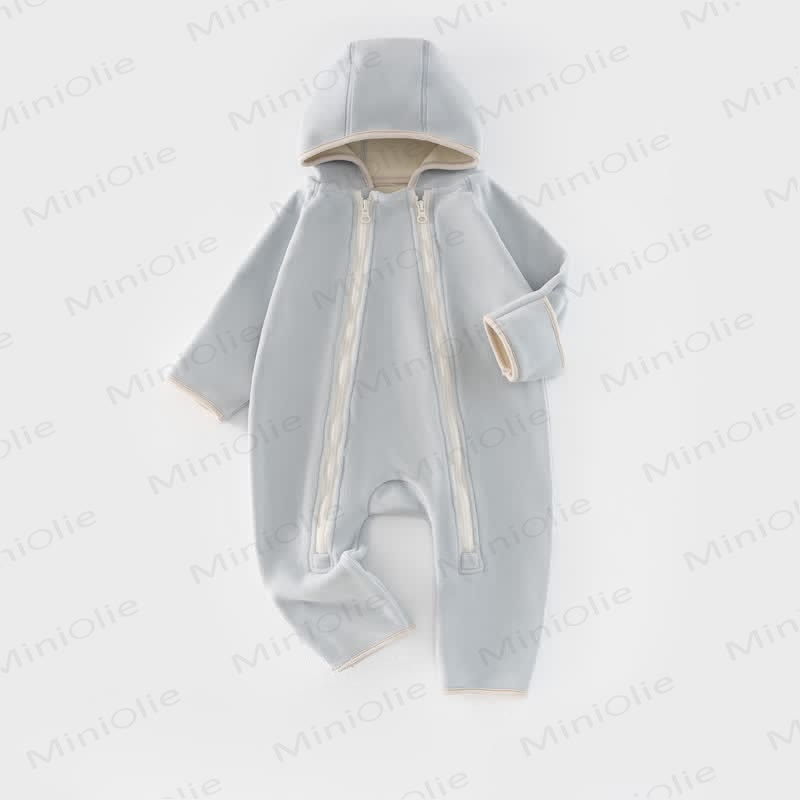 Baby Solid Color Hooded Fleece Romper - Blue - 2-3T - image 5