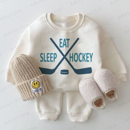 EAT SLEEP HOCKEY Baby Sweatshirt White 2-piece Set - White - 2-3T - image 1