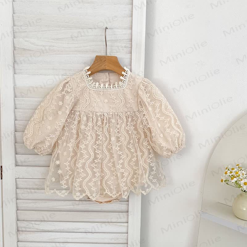 Baby Toddler Girl Mesh Lace Dress/ Bodysuit - Beige Bodysuit - 18-24M - image 5