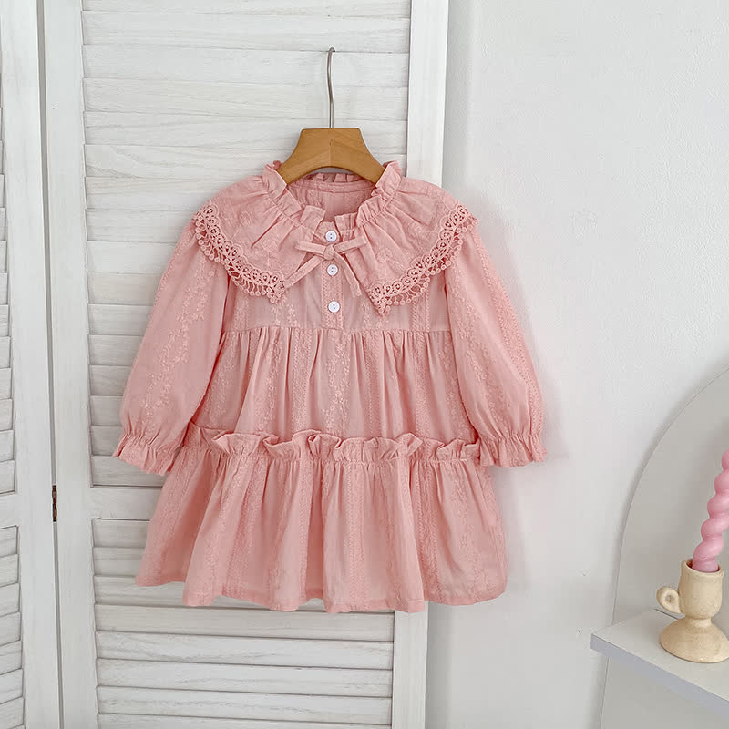 Baby Toddler Girl Lapel Lace Bow Dress/ Bodysuit - Pink Dress - 8Y - image 3