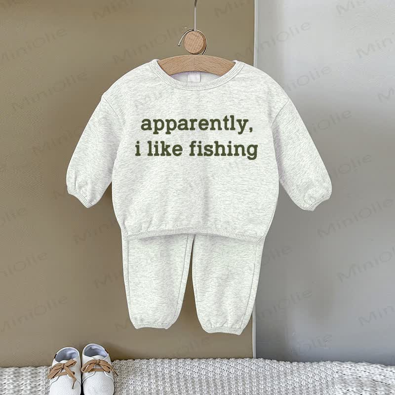 APPARENTLY I LIKE FISHING Baby Sweatshirt 2-piece Gray Set - Gray - 2-3T - image 1