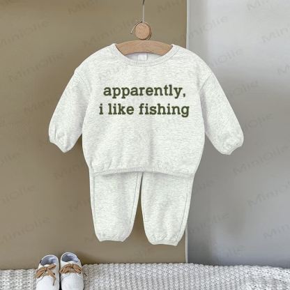 APPARENTLY I LIKE FISHING Baby Sweatshirt 2-piece Gray Set - Gray - 2-3T - image 1