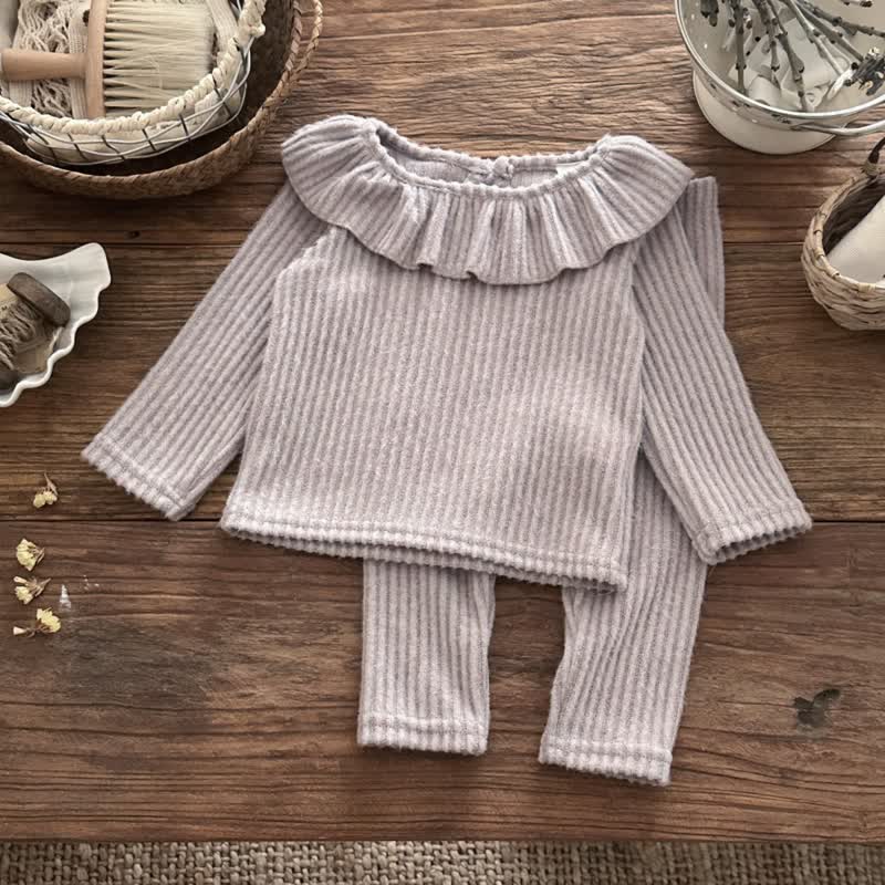 Baby Girl Rib Stitch Knit Lapel 2-piece Set - Purple - 2-3Y - image 1
