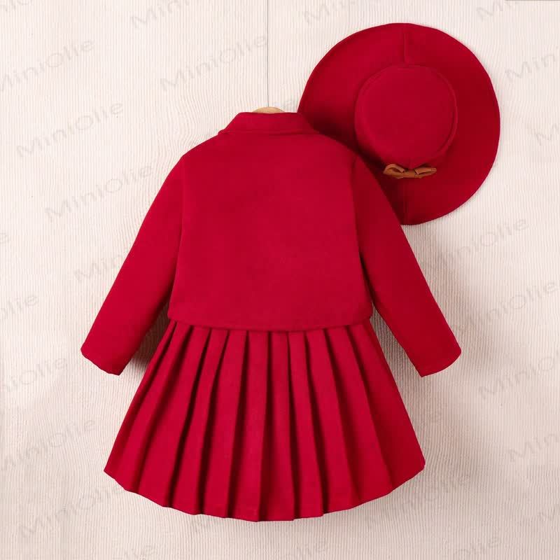 Toddler Kid Lapel Solid Color Pleated Dress - image 2