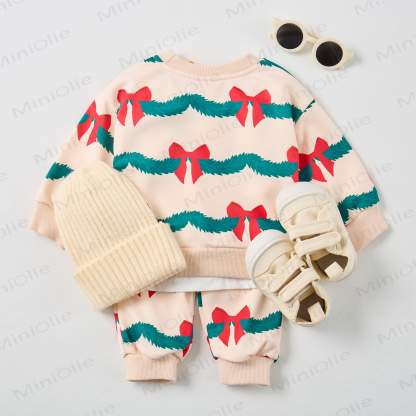 Baby Christmas Wreath Sweatshirt 2-piece Beige Set - image 7