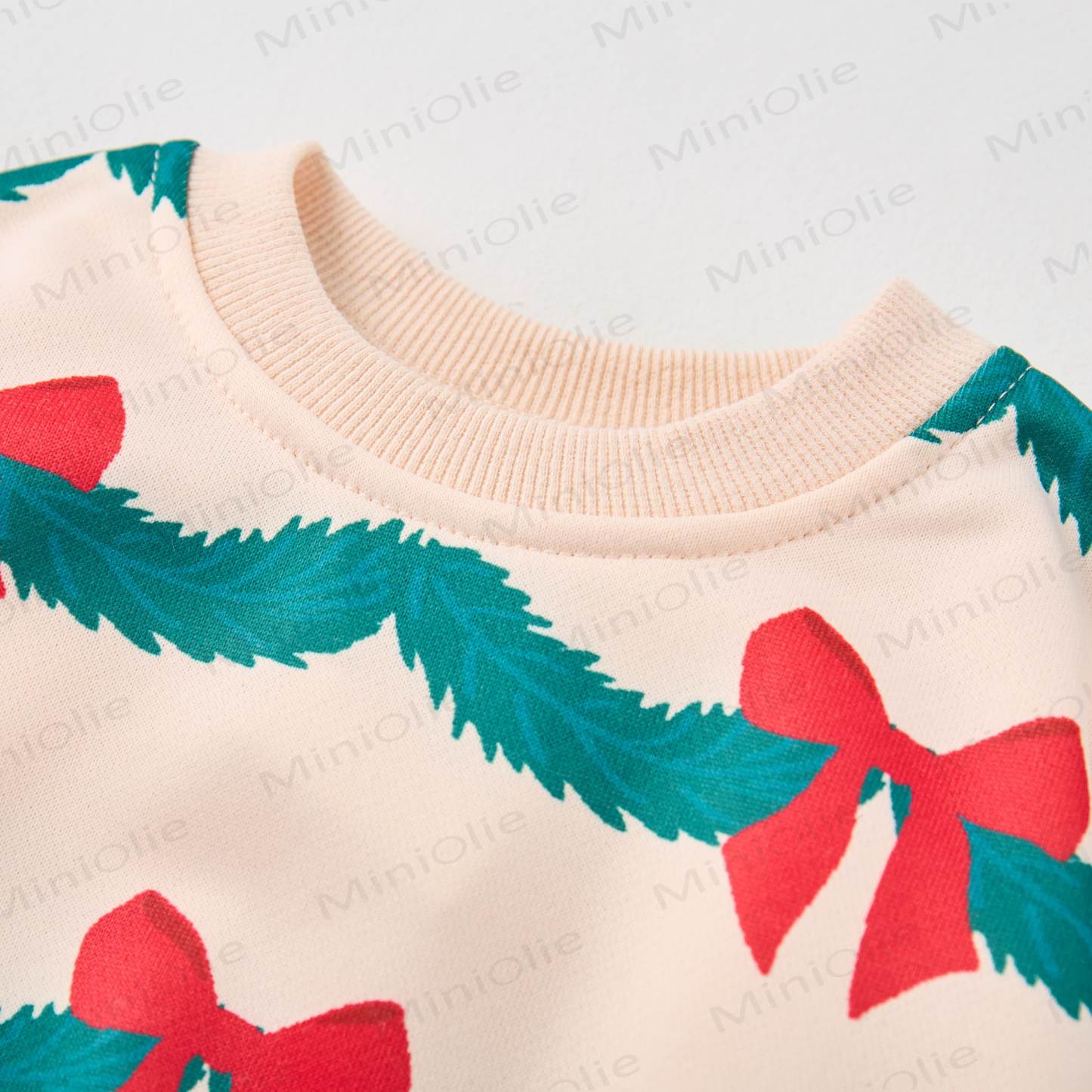 Baby Christmas Wreath Sweatshirt 2-piece Beige Set - image 3