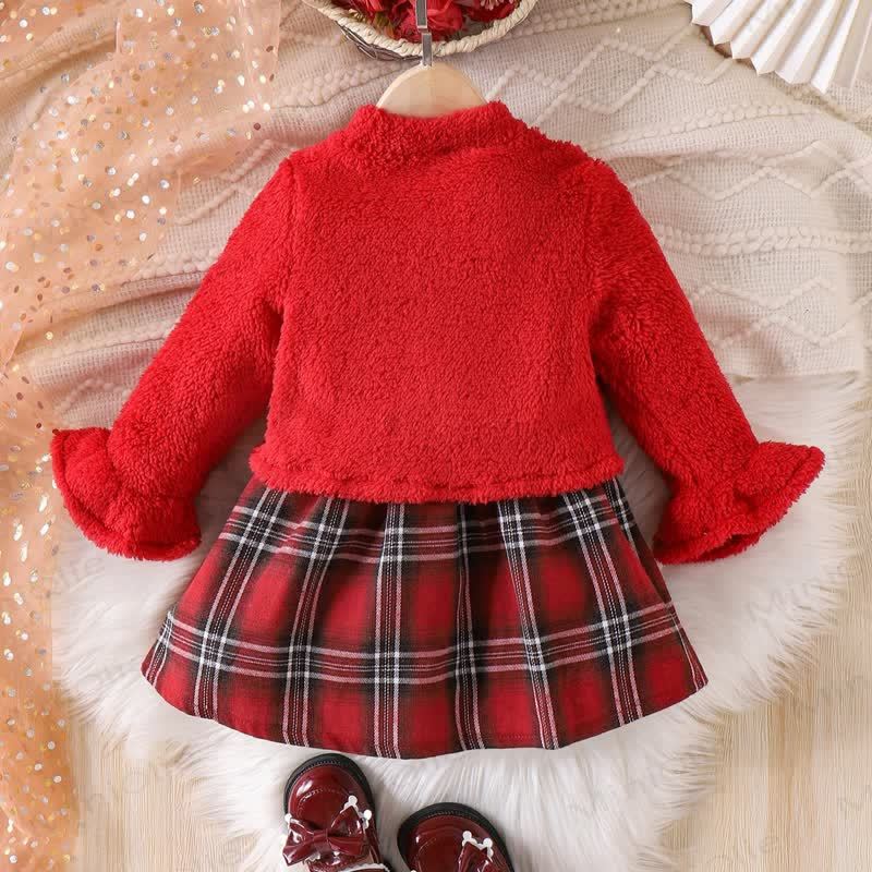 Baby Girl Plaid Bow Fur Dress - image 2