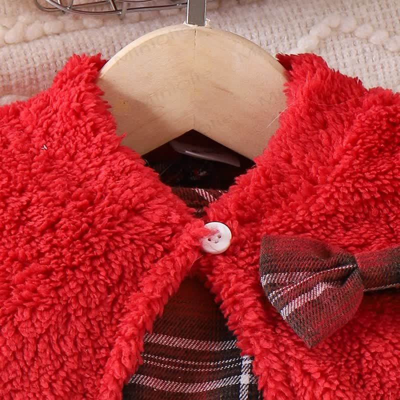 Baby Girl Plaid Bow Fur Dress - image 5