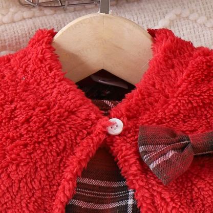 Baby Girl Plaid Bow Fur Dress - image 5