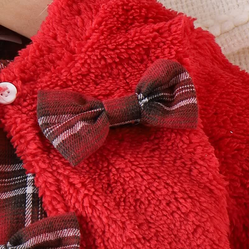 Baby Girl Plaid Bow Fur Dress - image 7