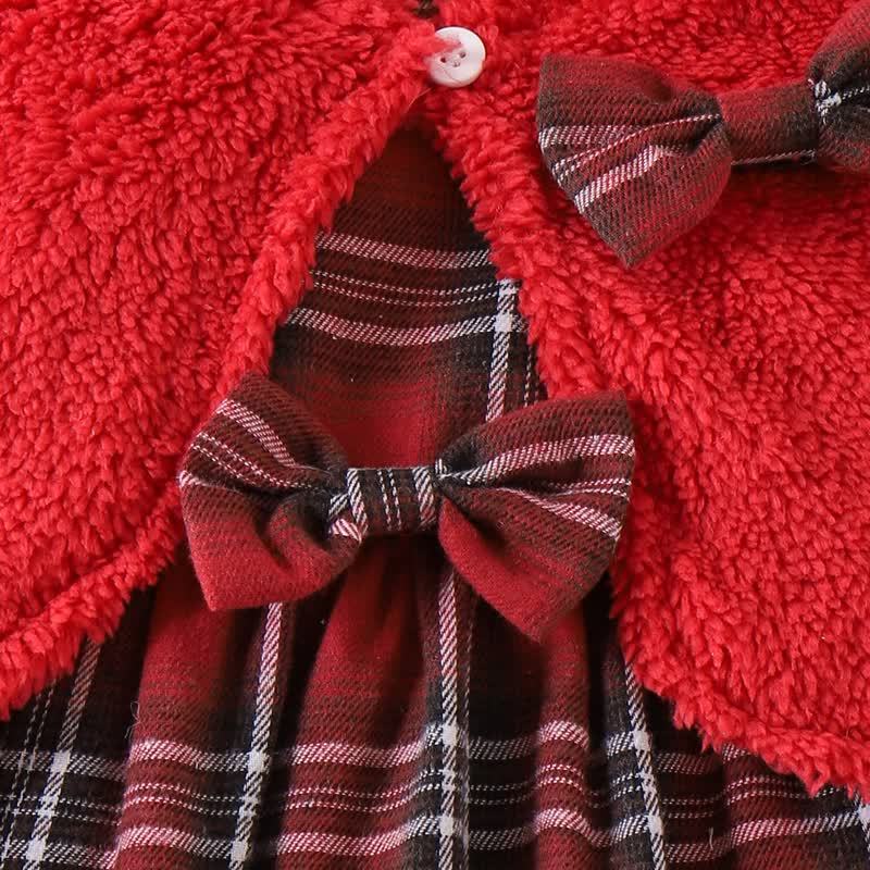 Baby Girl Plaid Bow Fur Dress - image 8