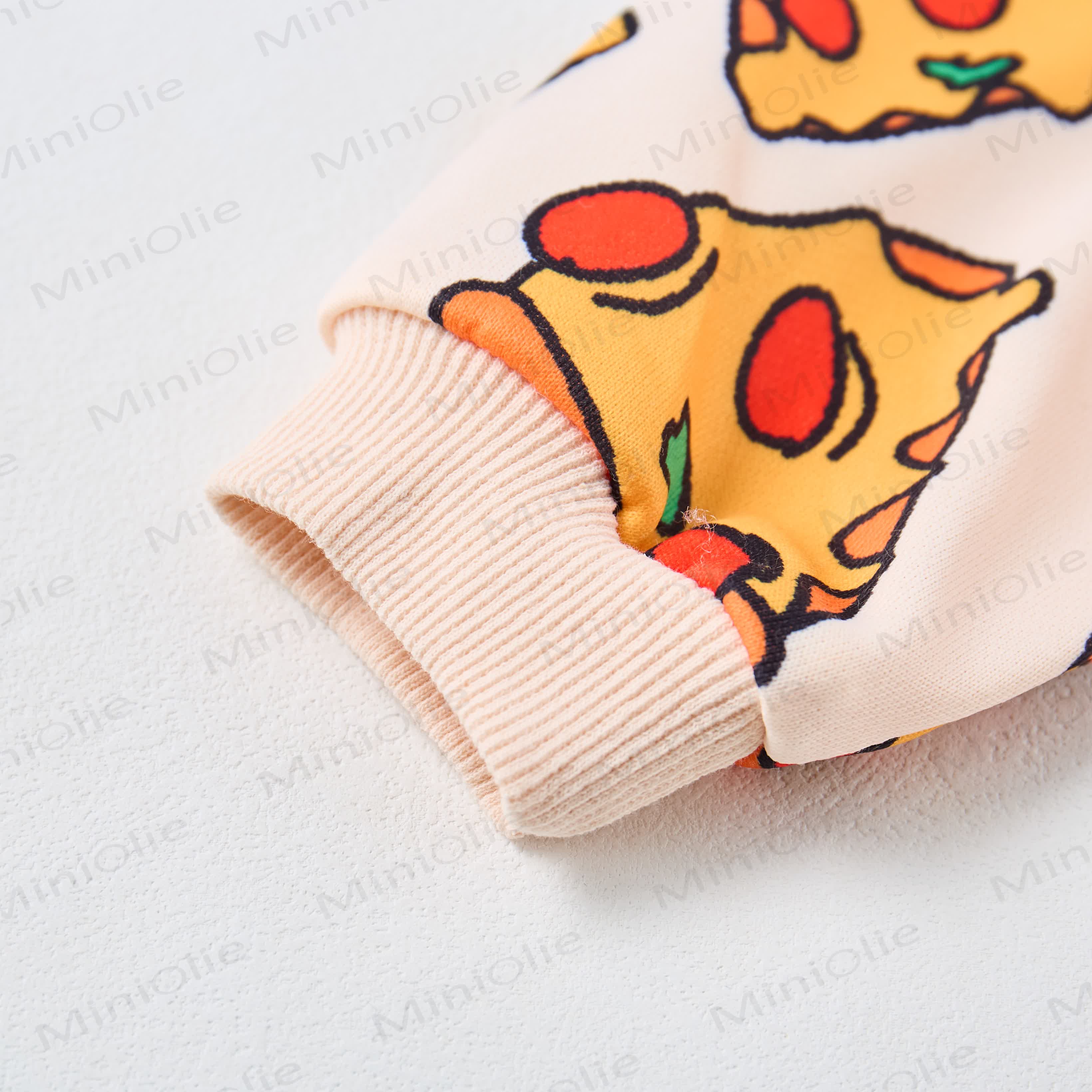 Baby Funny Pizza Print Beige Romper - image 4