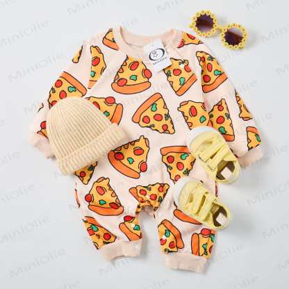Baby Funny Pizza Print Beige Romper - image 2