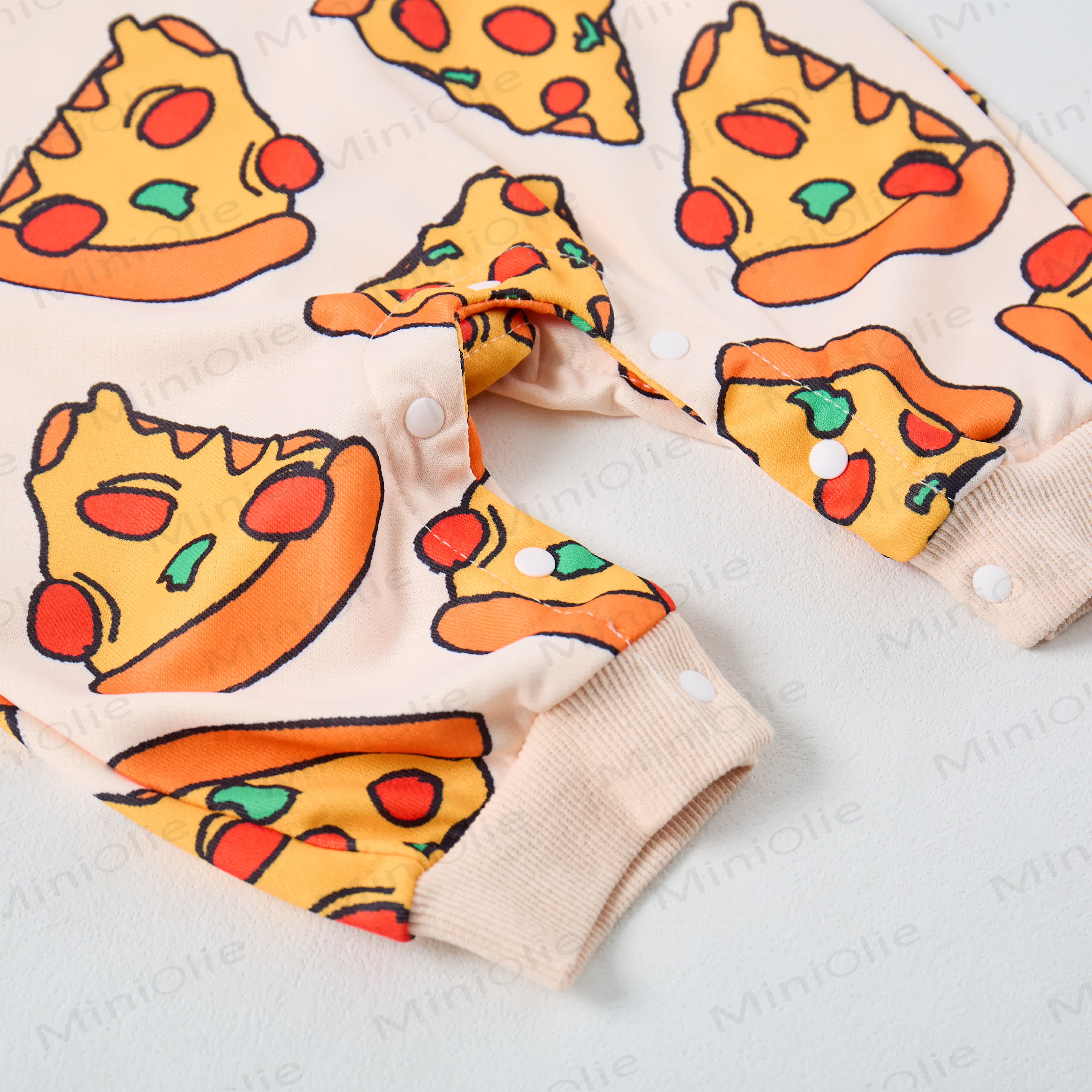 Baby Funny Pizza Print Beige Romper - image 5