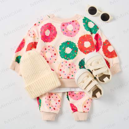 Baby Christmas Colored Donuts Sweatshirt 2-piece Beige Set - image 7