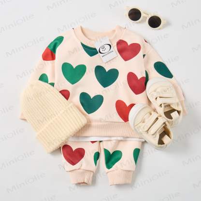 Baby Colorful Hearts Sweatshirt 2-piece Beige Set - image 2