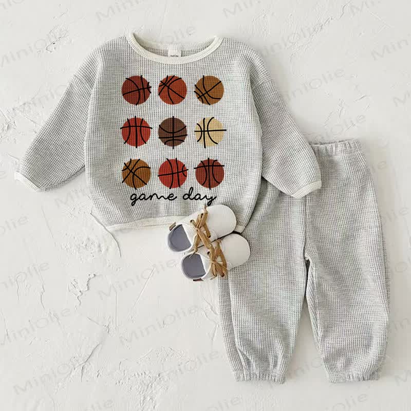 GAME DAY Baby Waffle Basketball Sweatshirt 2-piece Light Grey Set - Light Gray - 2-3T - image 1