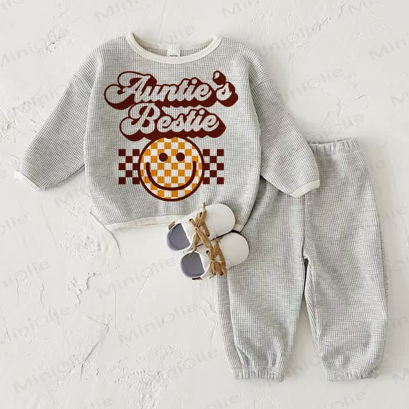 AUNTIE'S BESTIE Baby Waffle Light Grey Sweatshirt 2-piece Set - Light Gray - 2-3T - image 1
